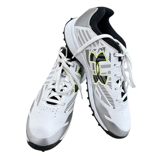 Under Armour lace up white/neon/silver athletic sneaker size 8 - Picture 3 of 10